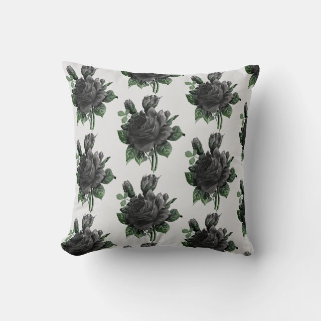 Cojín Decorativo Estilo gótico Impresión de Rosa negro (Anverso)