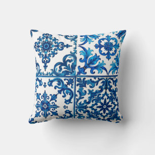 Cojín Decorativo estilo italiano, mediterráneo, mosaico, azul,