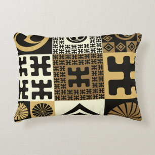 Cojín Decorativo Estilo japonés, patrones de oro negro sin costura.
