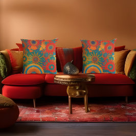 Cojín Decorativo estilo marroquí oro rojo naranja azul turquesa Man