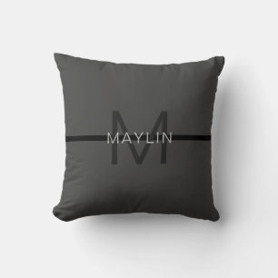 Cojín Decorativo Estilo Masculino Gris Oscuro Nombre y Monograma