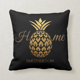 Cojín Decorativo Estilo Moderno Piña Dorada Hogar Negro