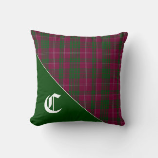 Cojín Decorativo Estilo Monograma de Cuadro Escocés del Clan Crawfo