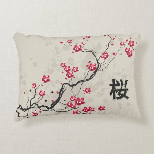 Cojín Decorativo Estilo oriental Sakura Cherry Blossom Art (Anverso)