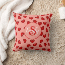 estilo patrón de corazón rojo en monograma rosa me