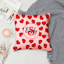 estilo patrón de corazón rojo en monograma rosa ru