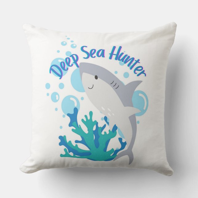 Cojín Decorativo estilo personalizado de tiburón cazador de aguas p (Anverso)