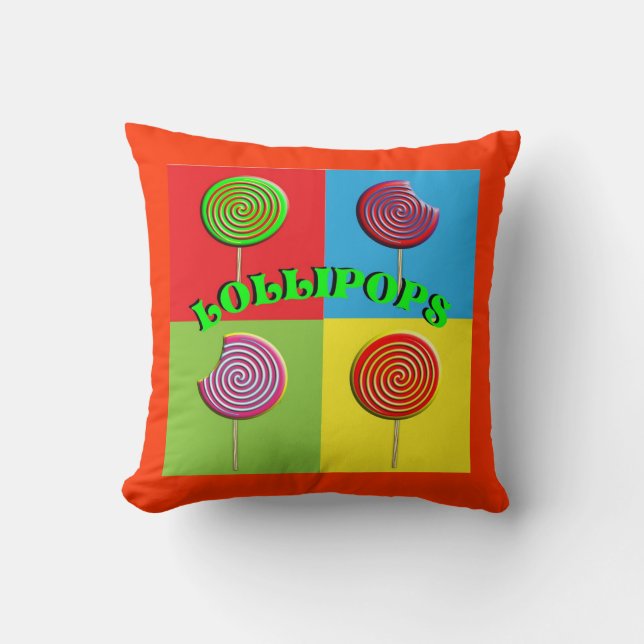 Cojín Decorativo Estilo Pop Art De Brillo Candy Lollipops (Anverso)