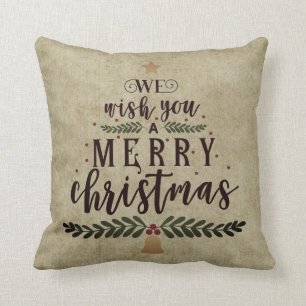 Cojín Decorativo Estilo Primitivo - Les Deseamos Una Feliz Navidad