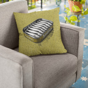Cojín Decorativo Estilo Retro Amarillo Sardina Art Fundidad Comida 
