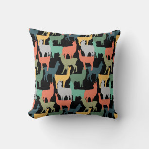 Cojín Decorativo Estilo Retro Patrón de Llama Vintage Alpaca Rosa