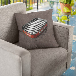 Cojín Decorativo Estilo Retro Rojo Sardine Art Comida divertida de 