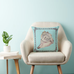 Cojín Decorativo Estilo Vaquera Costera Turquesa Concha Marina