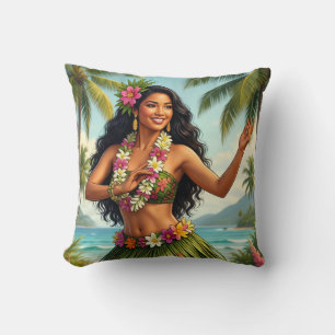 Cojín Decorativo Estilo Vintage Chica Hula Hawaiano Viaje