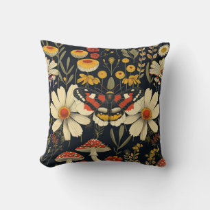 Cojín Decorativo Estilo vintage de la mariposa moth, margaritas, pl