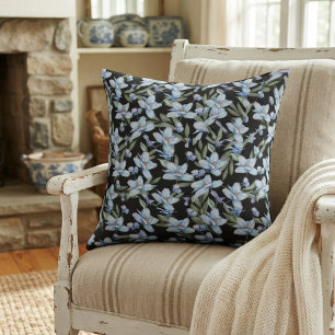 Cojín Decorativo Estilo Vintage Elegante Flores Azules & Hojas Verd