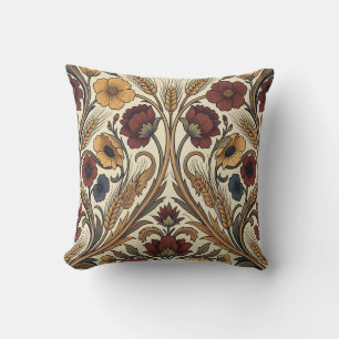 Cojín Decorativo Estilo William Morris Patrón Floral Trigo Rojo Dor