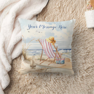 Cojín Decorativo Estiloso Watercolor Beach Ocean Sand Personalize