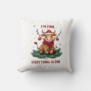 Cojín Decorativo Estoy Bien Todo Está Bien Navidad Vaca de las Tier