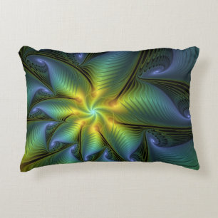 Cojín Decorativo Estrella abstracta, brillante arte azul verde dora