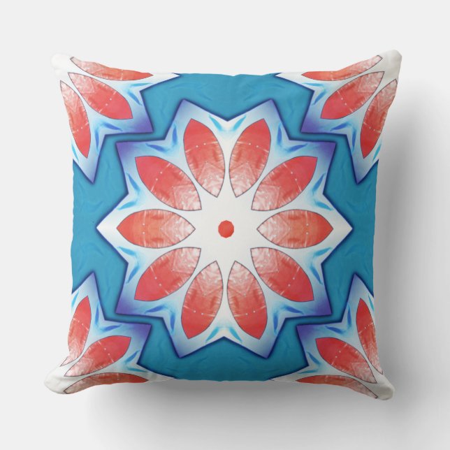 Cojín Decorativo Estrella azul roja diez de Stube caleidoscopio en  (Anverso)