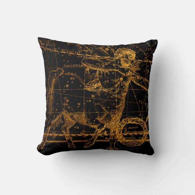 Cojín Decorativo Estrella Celestial Mapa Astrológico Oro Sagittariu (Anverso)