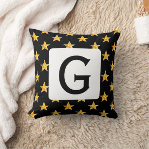 Cojín Decorativo Estrella cualquier monograma negro amarillo inicia