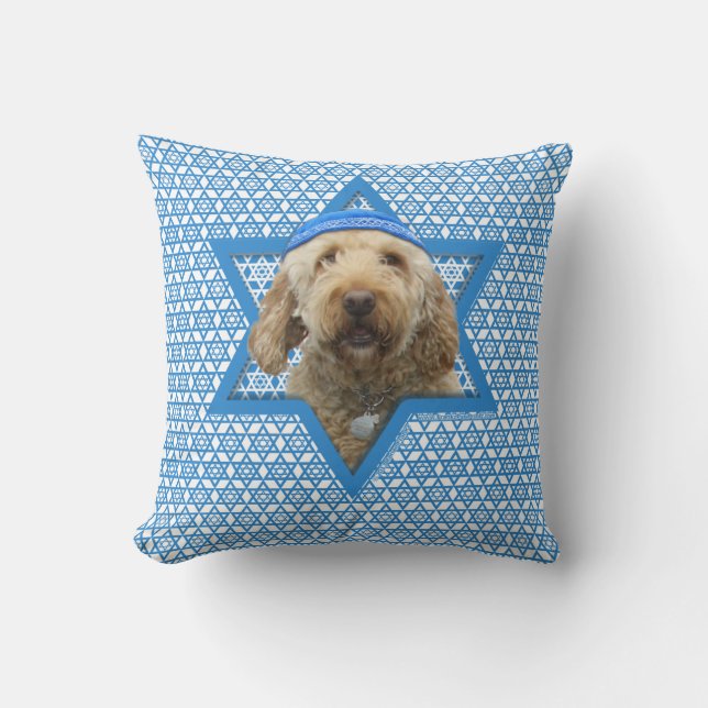 Cojín Decorativo Estrella de Jánuca de David - GoldenDoodle (Anverso)