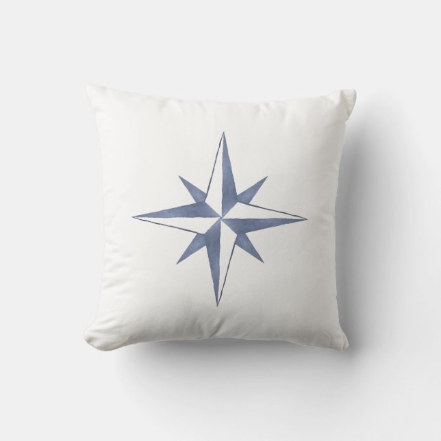 Cojín decorativo estrella de la brújula azul acuát (Anverso)