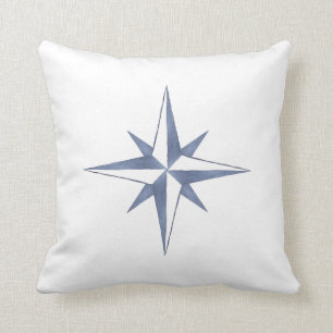 Cojín decorativo estrella de la brújula azul acuát