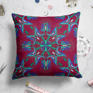 Cojín Decorativo Estrella de la flor celeste Pillow en magenta