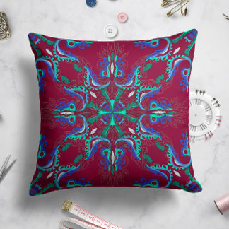 Cojín Decorativo Estrella de la flor celeste Pillow en magenta