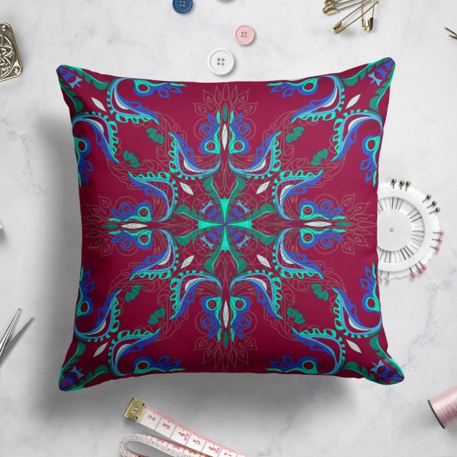 Cojín Decorativo Estrella de la flor celeste Pillow en magenta (Subido por el creador)