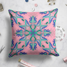 Cojín Decorativo Estrella de la flor celeste Pillow en rosa pastel