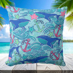 Cojín Decorativo Estrella de mar ancla ballena Costero / Náutico el
