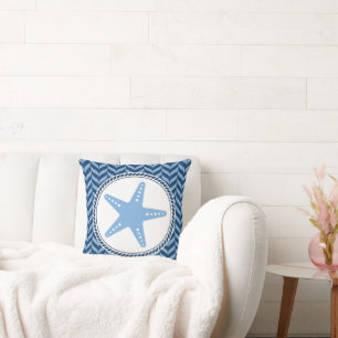 Cojín Decorativo Estrella de mar azul náutico costera 