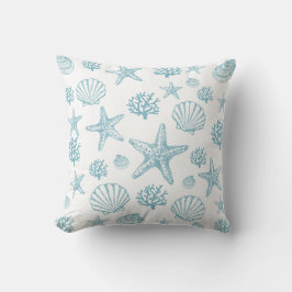 Cojín Decorativo Estrella de mar azul verdoso con conchas de playa 