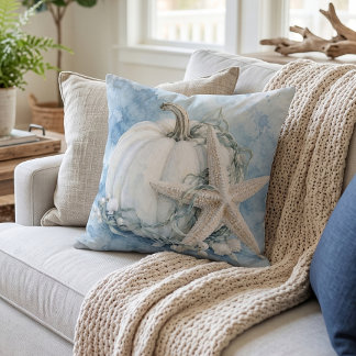 Cojín Decorativo Estrella de mar calabaza blanca costera