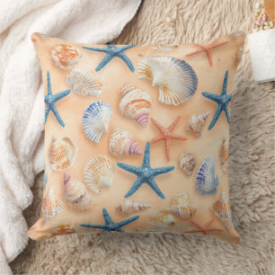 Cojín Decorativo Estrella de mar con conchas de mar realistas en ar