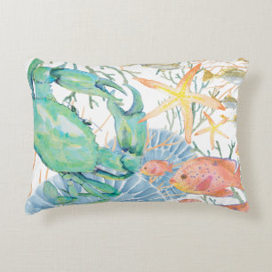 Cojín Decorativo Estrella de mar coral conchas de pescado cangrejo 