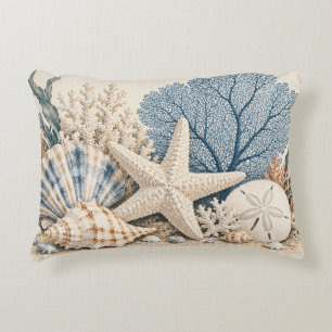 Cojín Decorativo Estrella de Mar Costera & Coral Azul