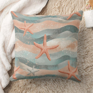 Cojín Decorativo Estrella de mar costera sobre patrón de olas de ar
