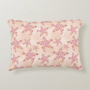 Cojín Decorativo Estrella de mar y coral rosa patrón pastel