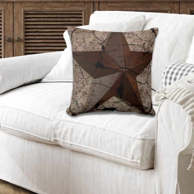 Cojín Decorativo Estrella de Texas, primitiva del país occidental r (Rustic Western Country Primitive Texas Star Throw Pillow)