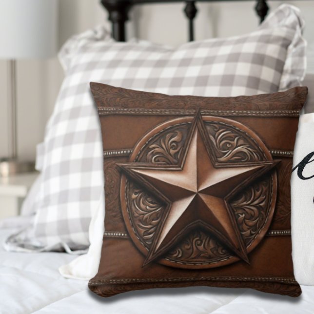 Cojín Decorativo Estrella de Texas Rústica de Cowboy Brown (Subido por el creador)