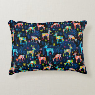 Cojín Decorativo Estrella del bosque de navidad de ciervos colorido