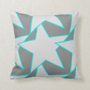 Cojín Decorativo Estrella moderna geométrica - gris y turquesa