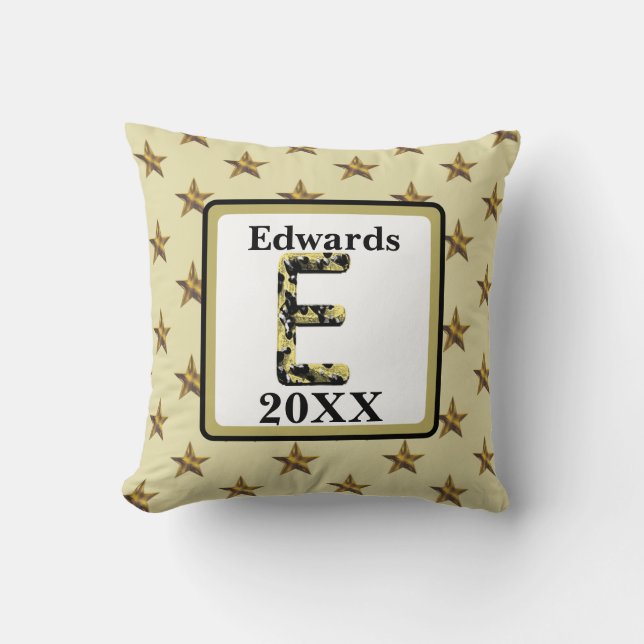 Cojín Decorativo Estrella Monograma Dorado Inicial Decoración Elega (Anverso)
