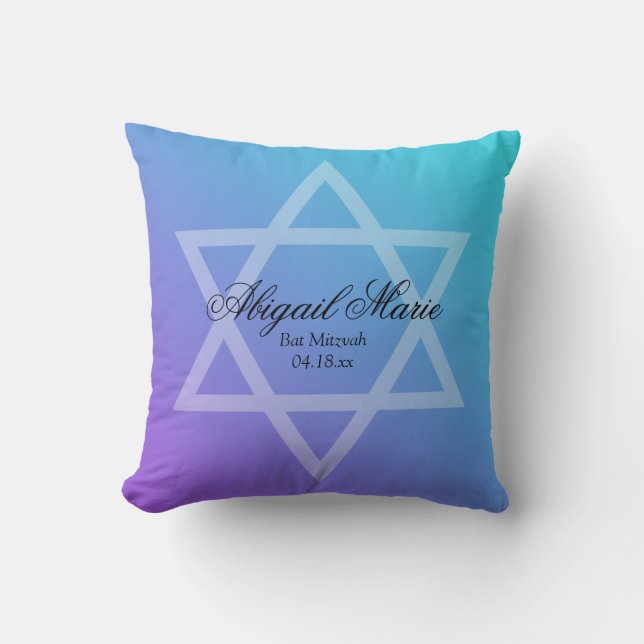 Cojín Decorativo Estrella púrpura verde azulada del palo Mitzvah de (Anverso)