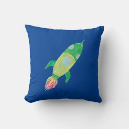 Cojín Decorativo Estrella verde del cohete espacial infantil